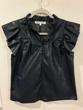 Melissa Nepton Vegan Leather Charcoal Gray Soft Adalyn Top Size Small